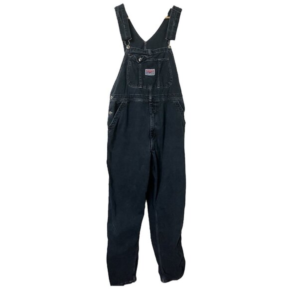 Vintage Ikeda Overalls Mens XL Black Denim Workwear Dungaree Bib One Piece - Picture 1 of 12